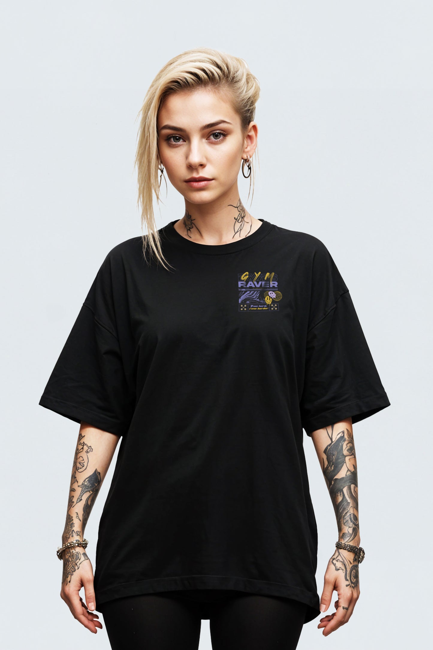 Organic Oversized T-Shirt 5.0 Train Hard Rave Harder  ▽ unisex △ | black